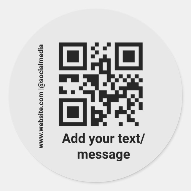 simple custom barcode add your text website QR Classic Round Sticker (Front)