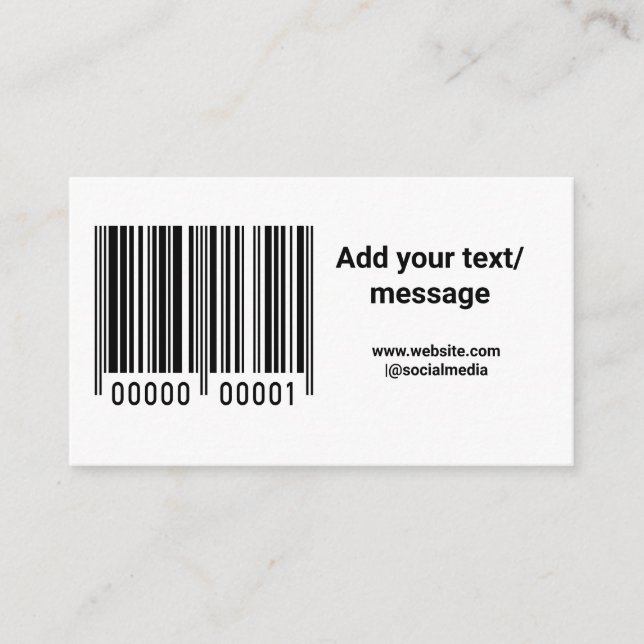 simple custom barcode add your text website QR  Sq Business Card (Front)