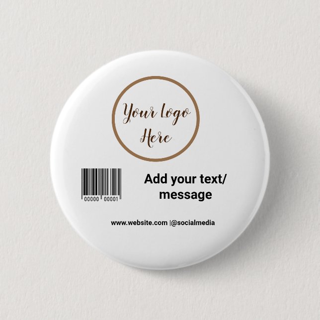 simple custom barcode add your text website QR  Sq Button (Front)