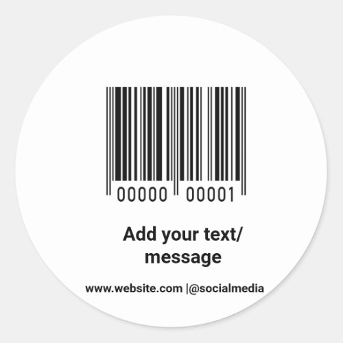 simple custom barcode add your text website QR  Sq Classic Round Sticker