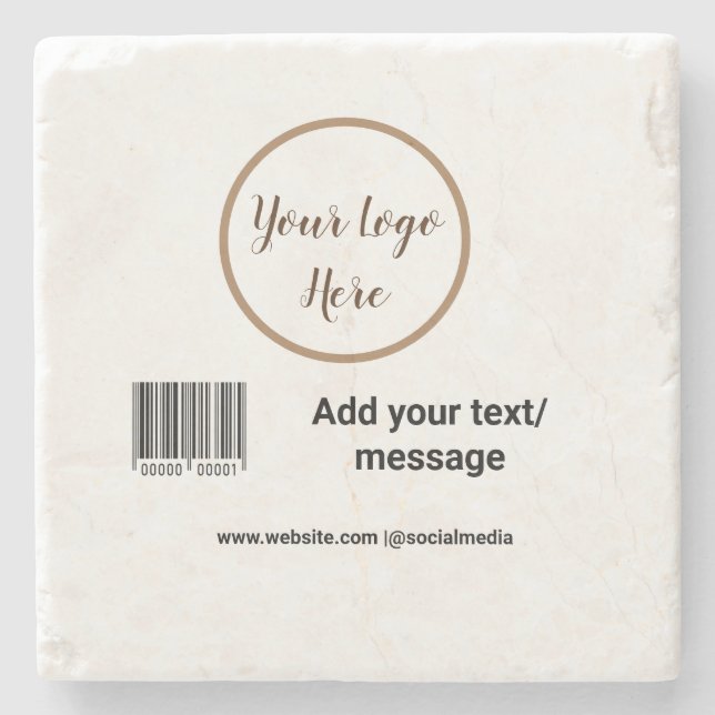 simple custom barcode add your text website QR  Sq Stone Coaster (Front)