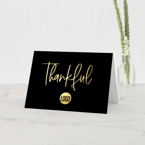 Simple Custom Black Gold logo Business thankful Foil Greeting Card