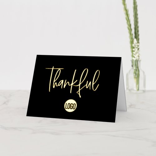 Simple Custom Black Gold logo Business thankful Foil Greeting Card