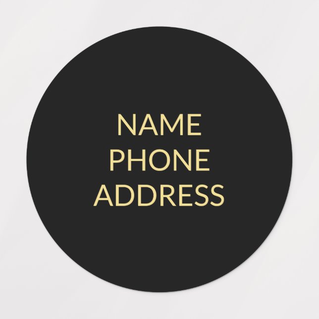 Simple custom black gold name contact info  kids' labels (Design 1)