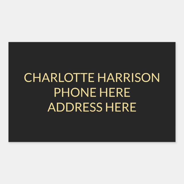 Simple custom black gold name contact info rectangular sticker (Front)