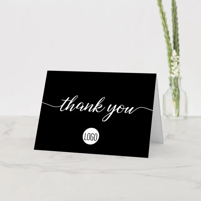 Simple Custom Black logo Business Thank you Foil Greeting Card | Zazzle