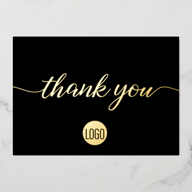 Simple Custom Black logo Business Thank you  Foil Invitation (Front)
