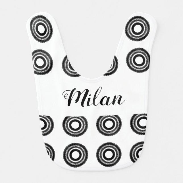 simple custom BLACK mandala monogram add your name Baby Bib (Front)