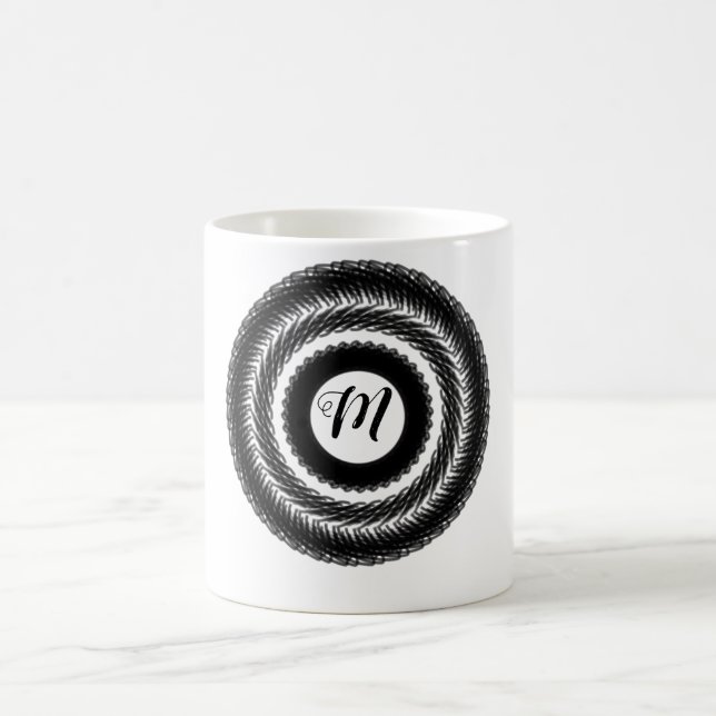 simple custom BLACK mandala monogram add your name Coffee Mug (Center)