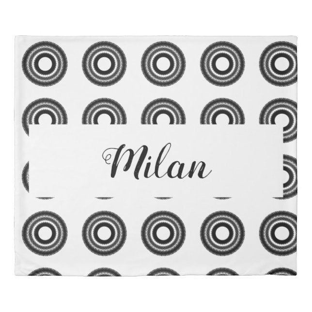 simple custom BLACK mandala monogram add your name Duvet Cover (Front)