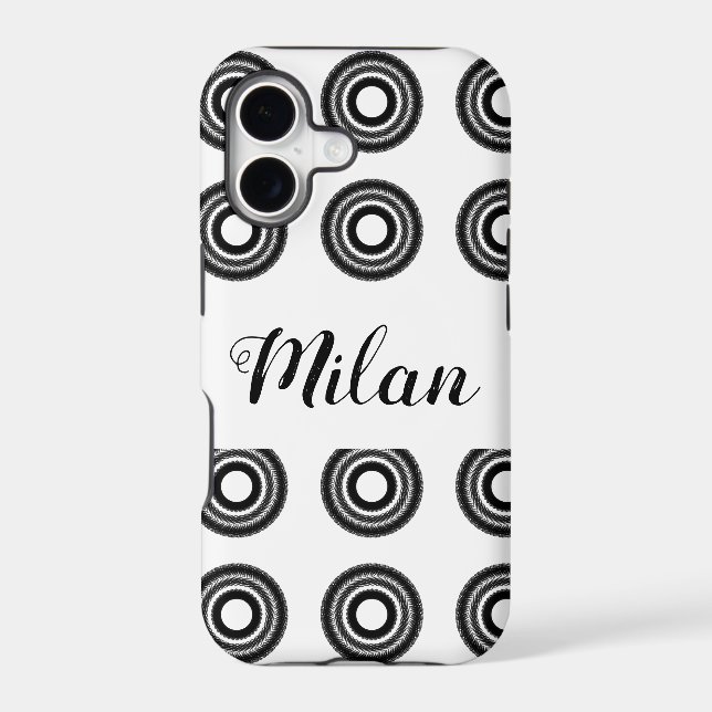simple custom BLACK mandala monogram add your name Iphone Case (Back)