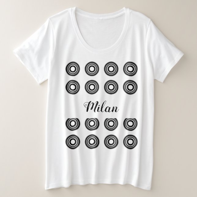 simple custom BLACK mandala monogram add your name Plus Size T-Shirt (Design Front)