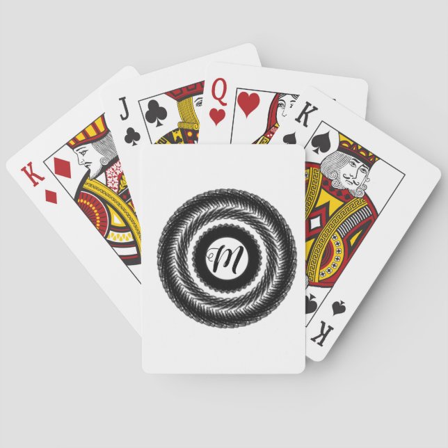 simple custom BLACK mandala monogram add your name Poker Cards (Back)