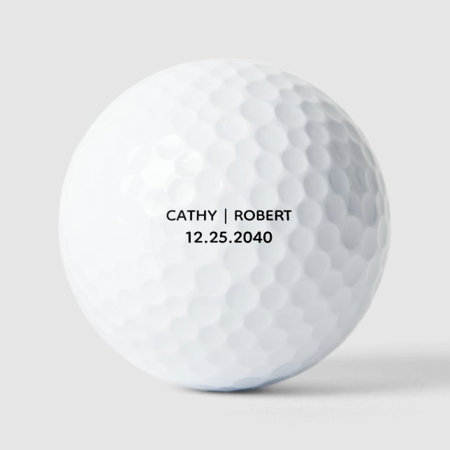 Simple Custom Black & White Wedding Personalized Golf Balls (Front)