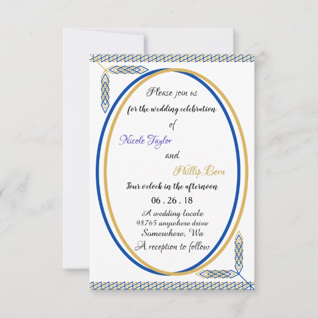 simple custom blue and yellow wedding invitations (Front)
