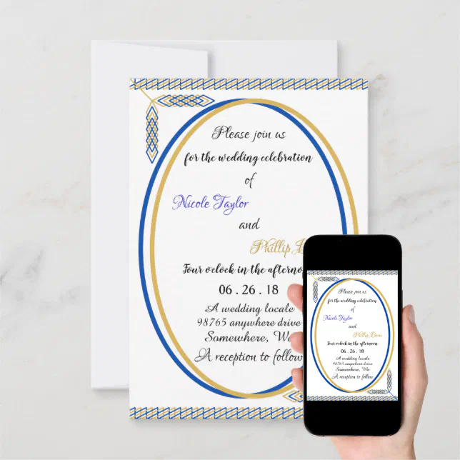 simple custom blue and yellow wedding invitations | Zazzle