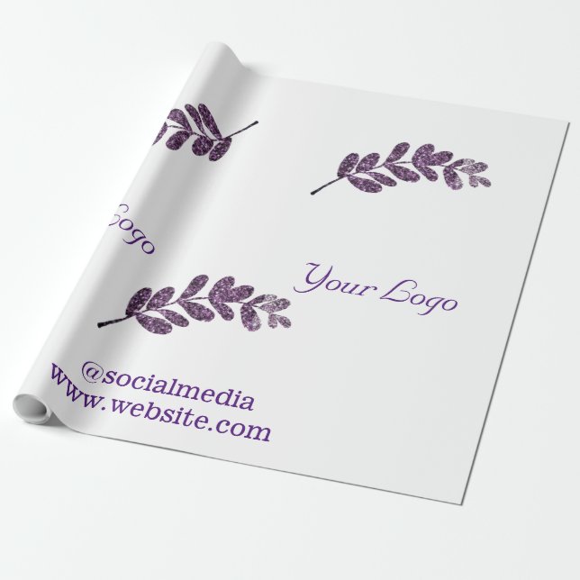 simple custom blue purple black leaves add logo  t wrapping paper (Unrolled)