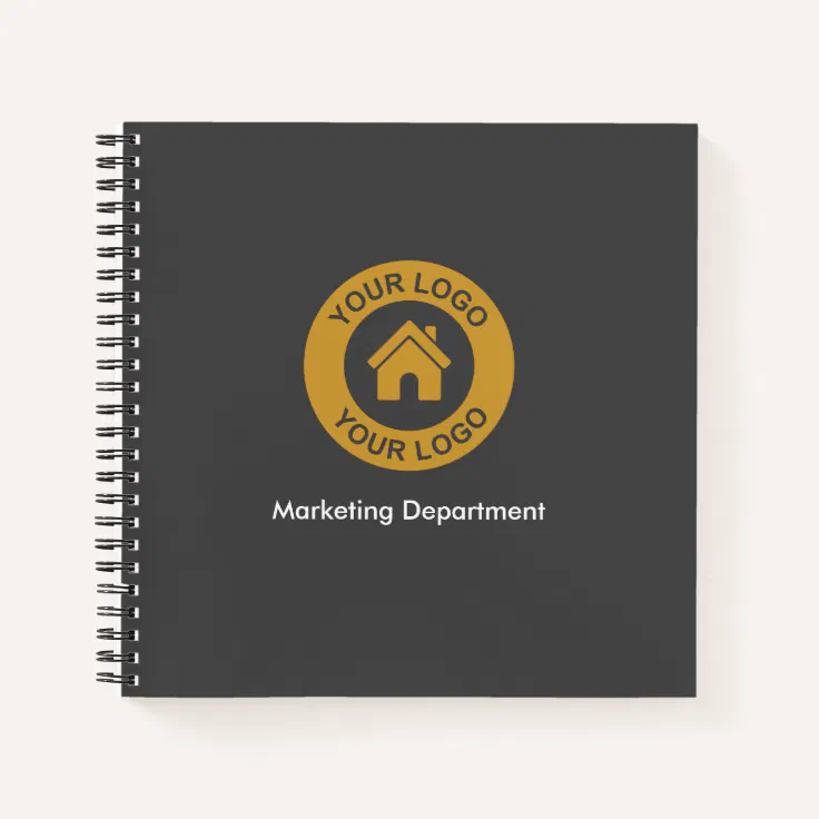 Simple Custom Business Logo And Text Grey Notebook Zazzle