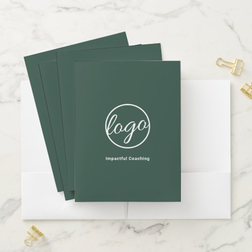 Simple Custom Business Logo Forest Green Pocket Folder