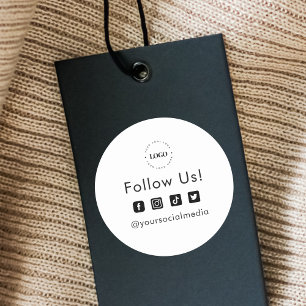 Simple Custom Business Logo Social Media Follow Us Classic Round Sticker