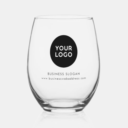 Simple Custom Business Logo Tagline  Web Address Stemless Wine Glass