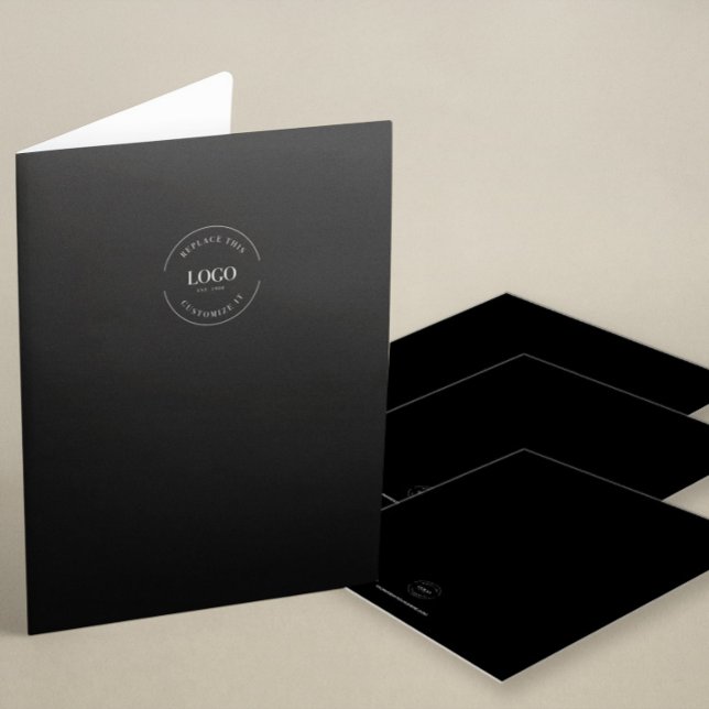 Simple Custom Business Logo website on black Pocket Folder (Sleek black branded business folders with website.)