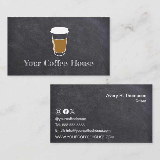 Simple Custom Chalkboard Coffee Cup Cafe Shop Loyalty Card (Front/Back)