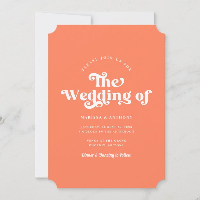 Simple Custom Color Modern Retro Wedding QR Code  Invitation (Front)