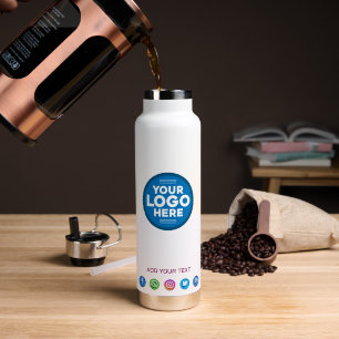 Simple Custom Company Business Logo Website Text Water Bottle