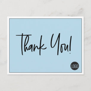 Simple Custom Company Logo Thank You Blue Postcard