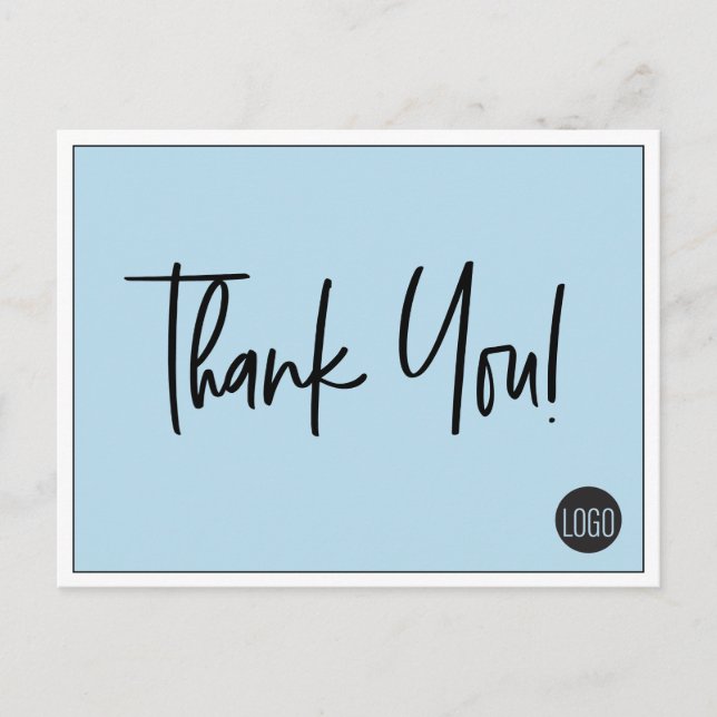 Simple Custom Company Logo Thank You Blue Postcard (Front)