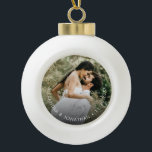 Simple Custom Couple Photo Names date Keepsake  Ceramic Ball Christmas Ornament<br><div class="desc">Capture the essence of your love with our Simple Custom Couple Photo Names Date Keepsake Ceramic Ball Christmas Ornament. This ornament is not just a decoration; it's a personalized and timeless keepsake that commemorates the special bond between you and your partner. The simple design, featuring your couple photo, names, and...</div>
