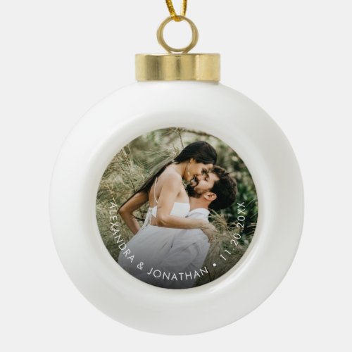 Simple Custom Couple Photo Names date Keepsake  Ceramic Ball Christmas Ornament