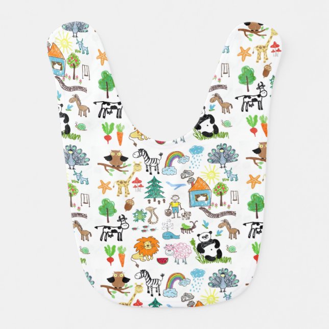 Simple Custom Design Children drawings Cute Baby Bib (Front)