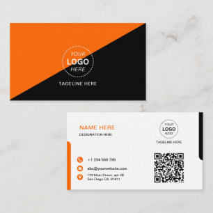 Simple Custom Design Modern Orange & Black Business Card