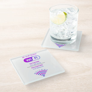 Simple Custom Design Wifi Network and Password  Glass Coaster