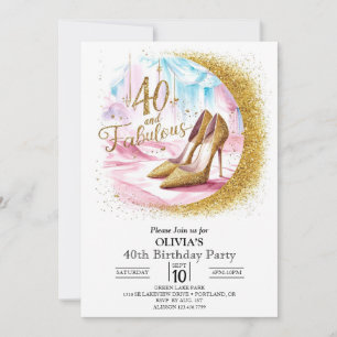 Simple Custom Digital Gold 40th Birthday Invitation