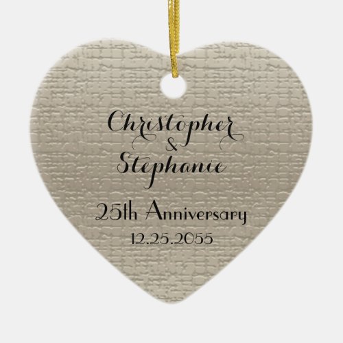 Simple Custom Elegant Heart Anniversary Christmas Ceramic Ornament