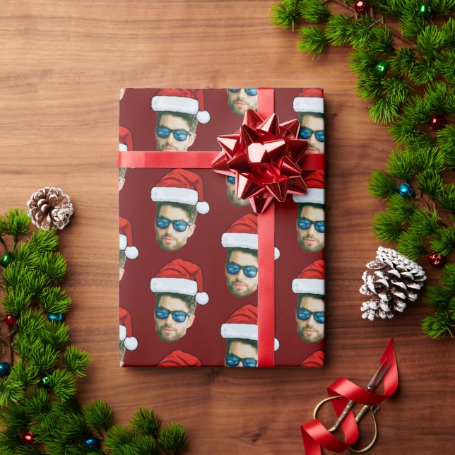 Simple Custom Face Photo Santa Claus Hat Christmas Wrapping Paper (Holiday Gift)