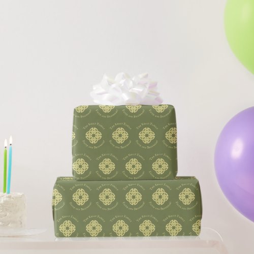 Simple Custom Family Celtic Cross Minimalist Green Wrapping Paper