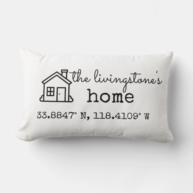 Simple Custom Family Home GPS Coordinates Gift Lumbar Pillow (Front)