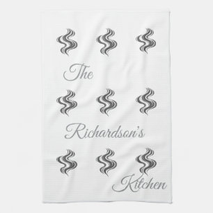 Simple Custom Family Name Black & White  Kitchen Towel