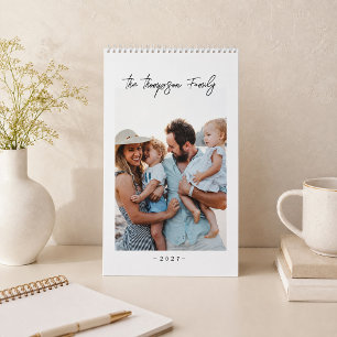 Simple Custom Family Photo Collage Modern Script Calendar