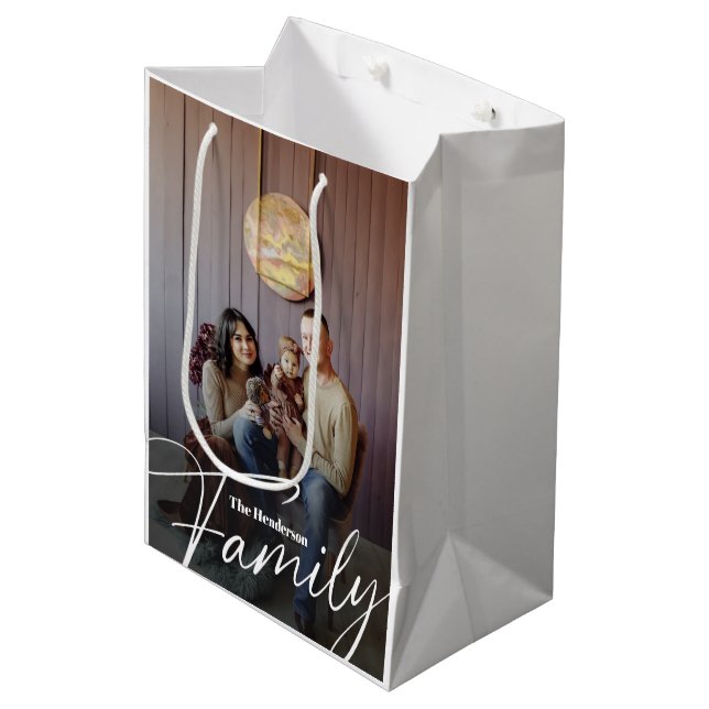 Simple Custom Family Photo Medium Gift Bag (Front Angled)