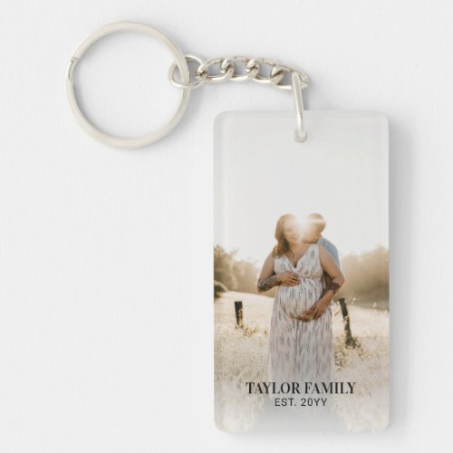 Simple Custom Family Photo  Name Acrylic Keychain