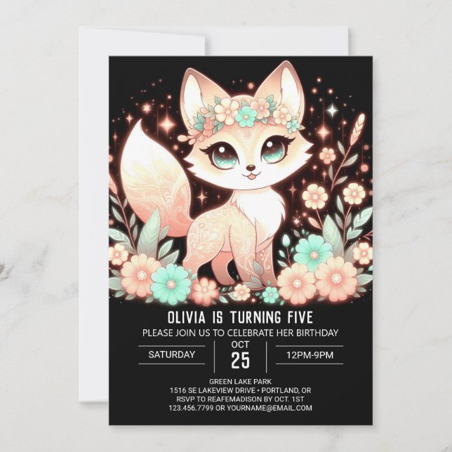 Simple Custom Fox Digital Birthday Invitation (Front)