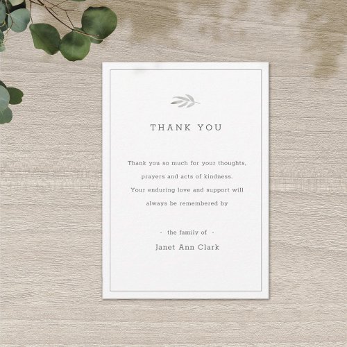 Simple Custom Funeral and Sympathy Thank You Card