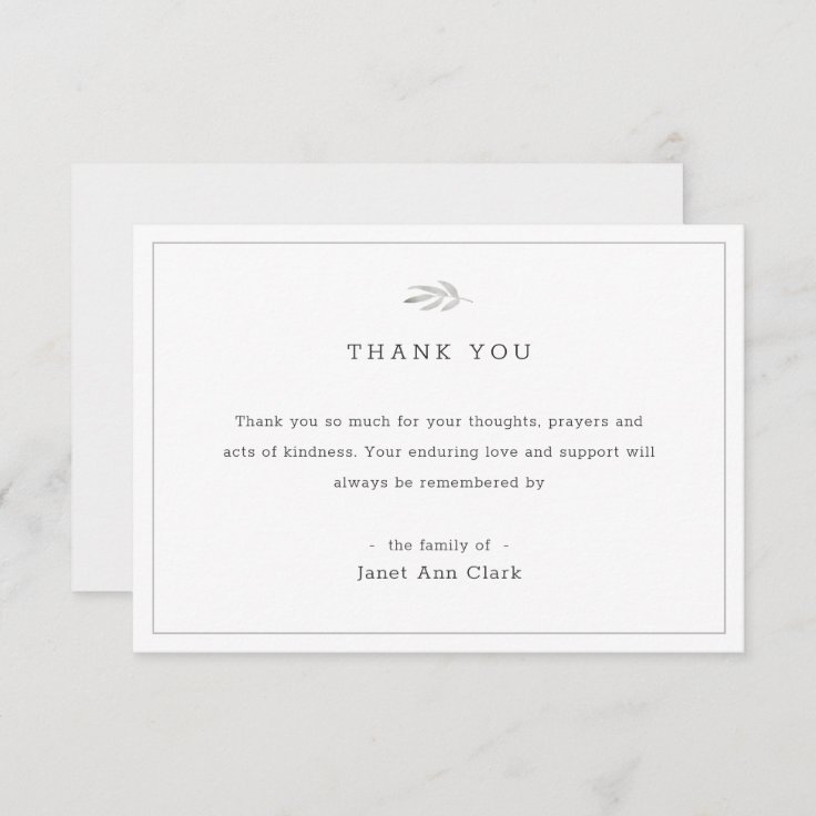 Simple Custom Funeral Thank You Note | Zazzle