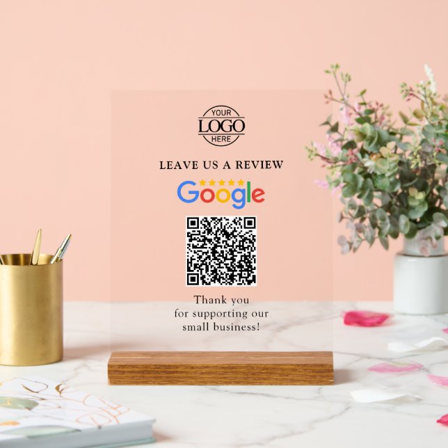 Simple Custom Google Reviews QR Code Business Logo Acrylic Sign (Wedding)