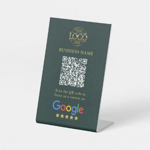 Simple Custom Google Reviews QR Code Business Logo Pedestal Sign